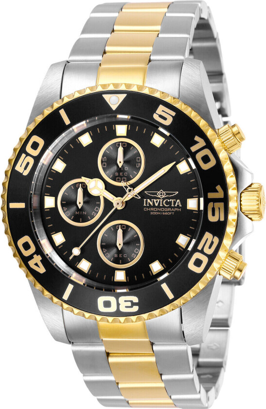 Herreklokke 28691 Pro Diver Sort/Gulltonet stål Ø43 mm