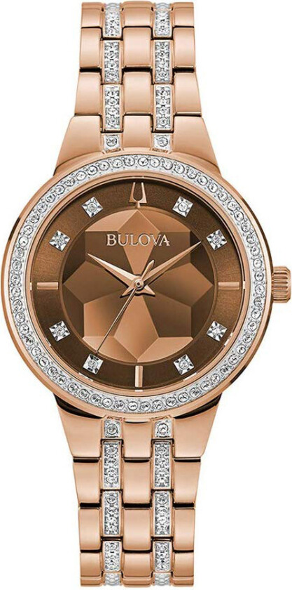 Dameklokke 98L266 Crystal Brun/Rose-gulltonet stål Ø32 mm