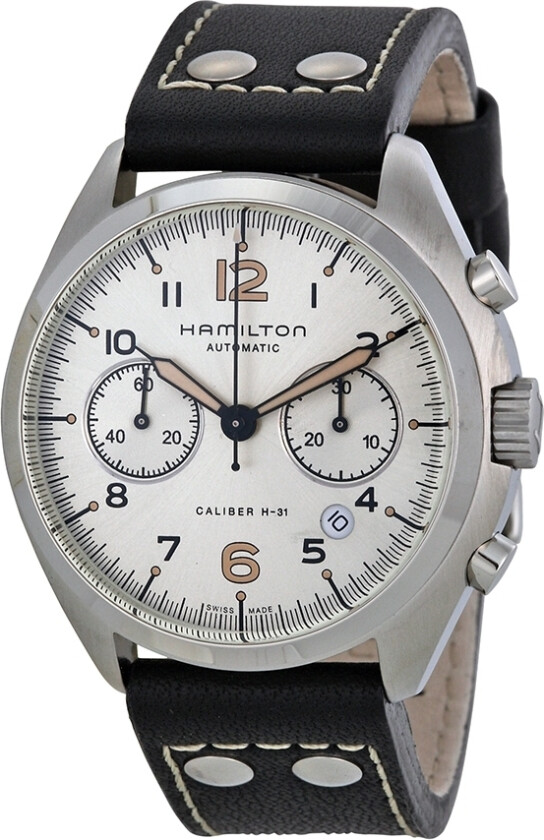 Herreklokke H76416755 Khaki Hvit/Lær Ø41 mm