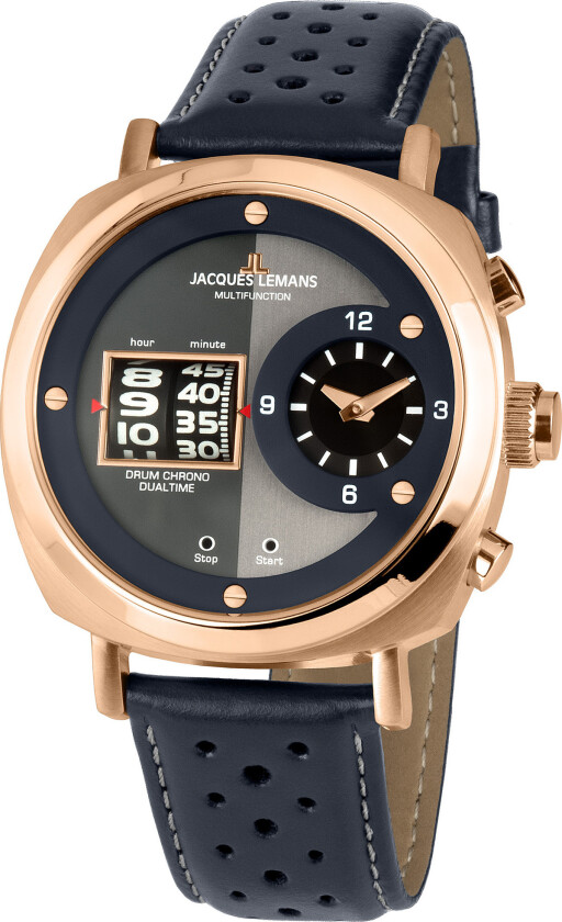Herreklokke 1-2058D Lugano Grå/Lær Ø44 mm