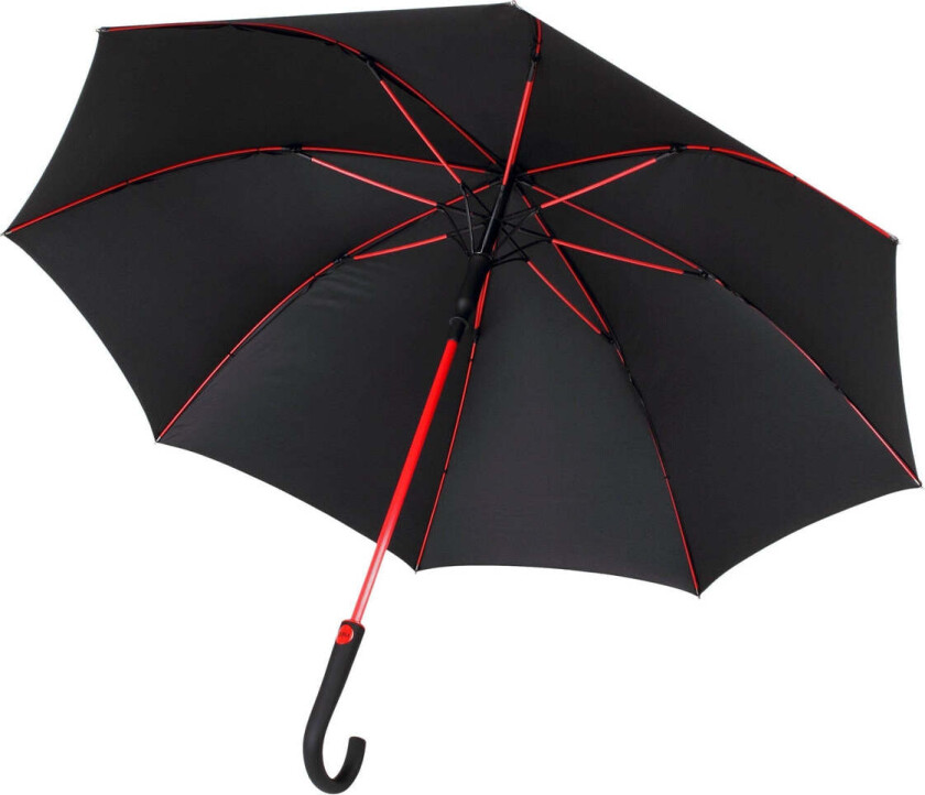 154 V Trendy shiny paraply med røde detaljer automatisk åpning og buet håndtak Svart