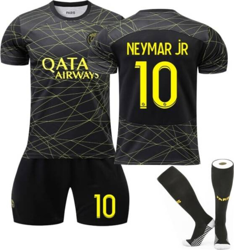 Fotballsett Fotballtrøye Treningstrøye for nr 10 Neymar Svart Svarte barn 24 (130-140 cm)