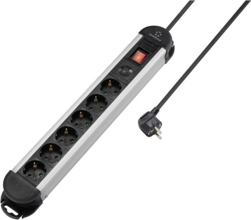 Renkforce Rf-6417718 Overspenningsvern Strømskinne 6-Veis Sort, Aluminium Beskyttelseskontakt 1 Stk (Rf-6417718)