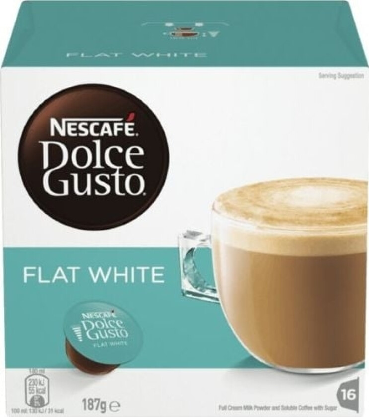 Dolce Gusto Flat White, Kaffe Kapsyl, 16 Kopper, Flerfarget, , Boks, 16 Stykker