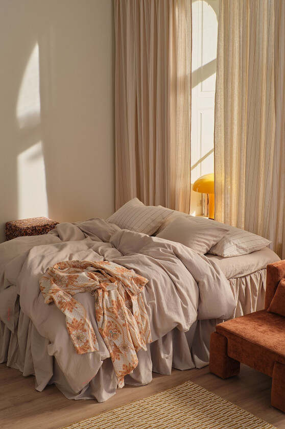 Sengesett Elly i resirkulert halvlinne 2 eller 3 stykker - Beige