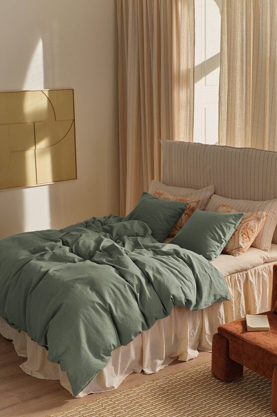 Sengesett Elly i resirkulert halvlinne 2 eller 3 stykker - Grønn