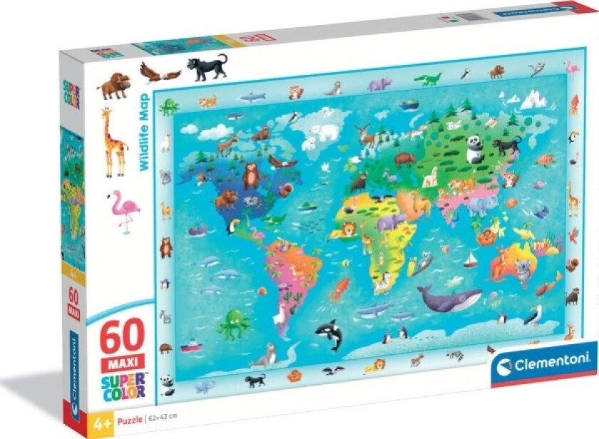 Cle Puzzle 60 Maxi Superkolor Wildlife Map 26072
