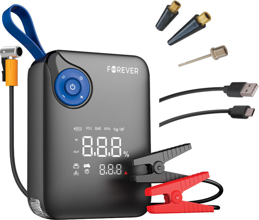 JS-400 Jumpstarter med kompressor og LED-lys - (7200mAh, 600A)
