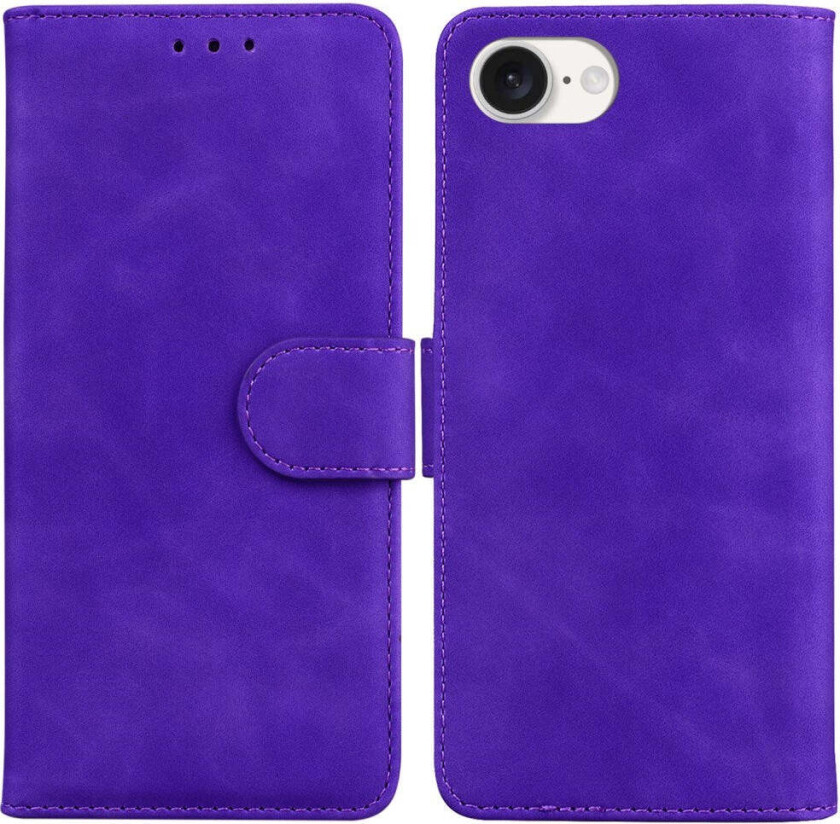 iPhone 16e Kunst Skinn Flip Deksel m. Stativ & Lommebok - Lilla