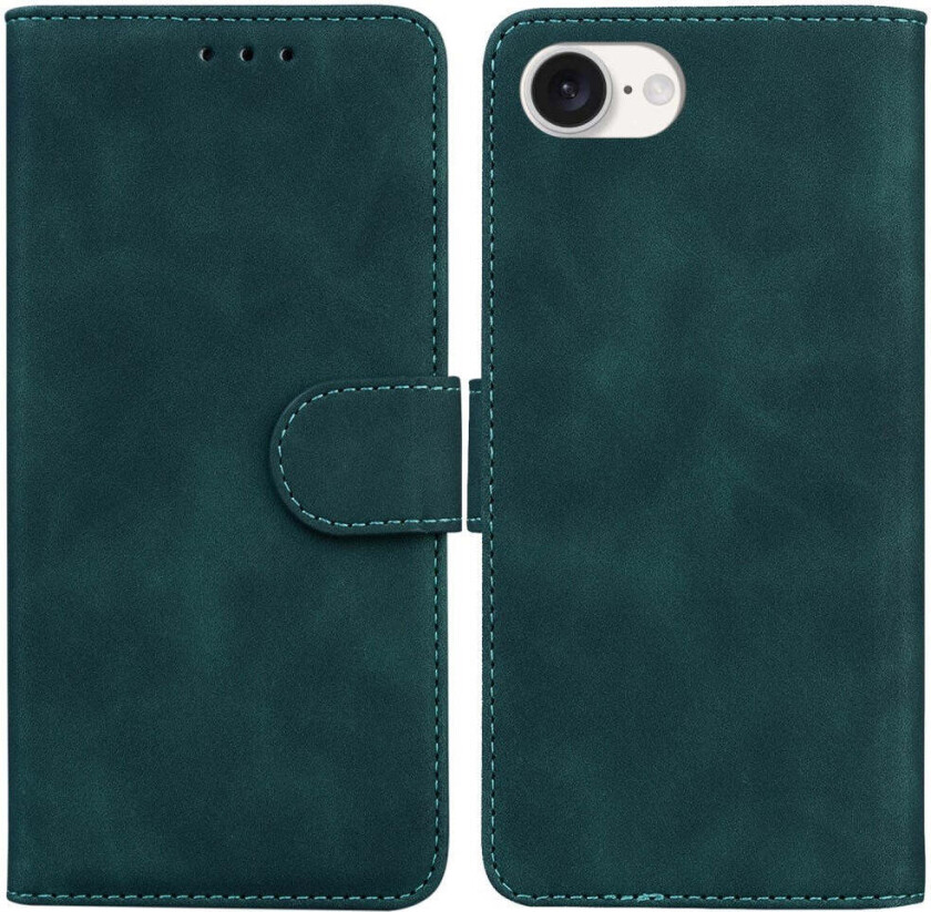 iPhone 16e Kunst Skinn Flip Deksel m. Stativ & Lommebok - Grønn