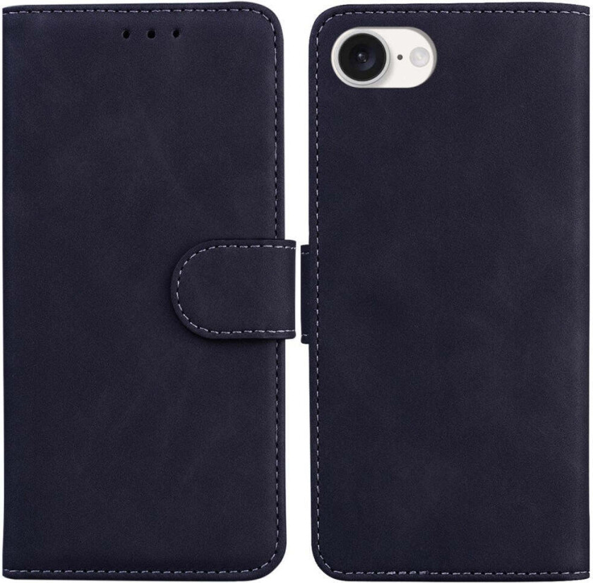 iPhone 16e Kunst Skinn Flip Deksel m. Stativ & Lommebok - Svart