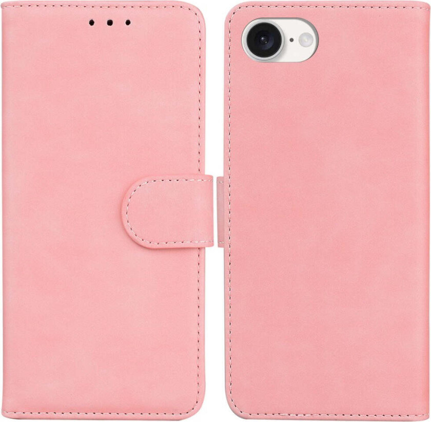 iPhone 16e Kunst Skinn Flip Deksel m. Stativ & Lommebok - Rosa