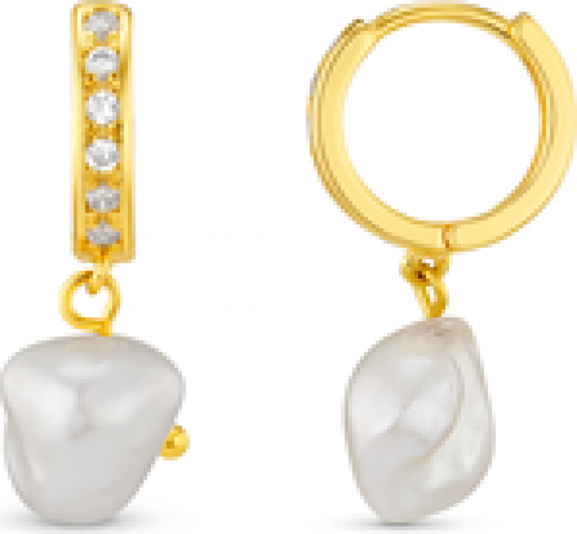 Pave & Organic Pearl Drop Hoops - Pale Gold One Size
