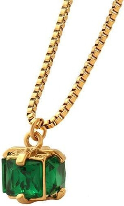 Oriental gold-plated necklace green crystal cube with chain