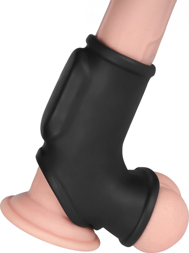 LoveToy: Vibrating Knights Ring Sleeve, Silk, svart