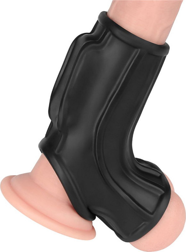 LoveToy: Vibrating Knights Ring Sleeve, Ridge, svart