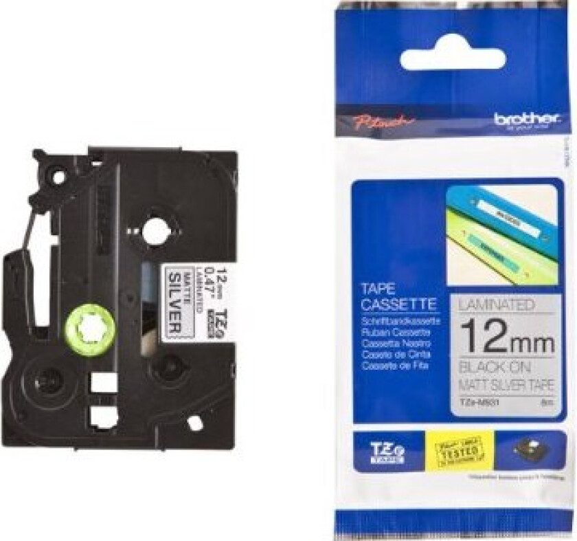 Tzm931 - Sort På Sølv - Rull (1,2 Cm X 8 M) Laminert Teip - For Pt-D210, D600, H110, H200 P-Touch Pt-1005, E310, P900 P-Touch Cube