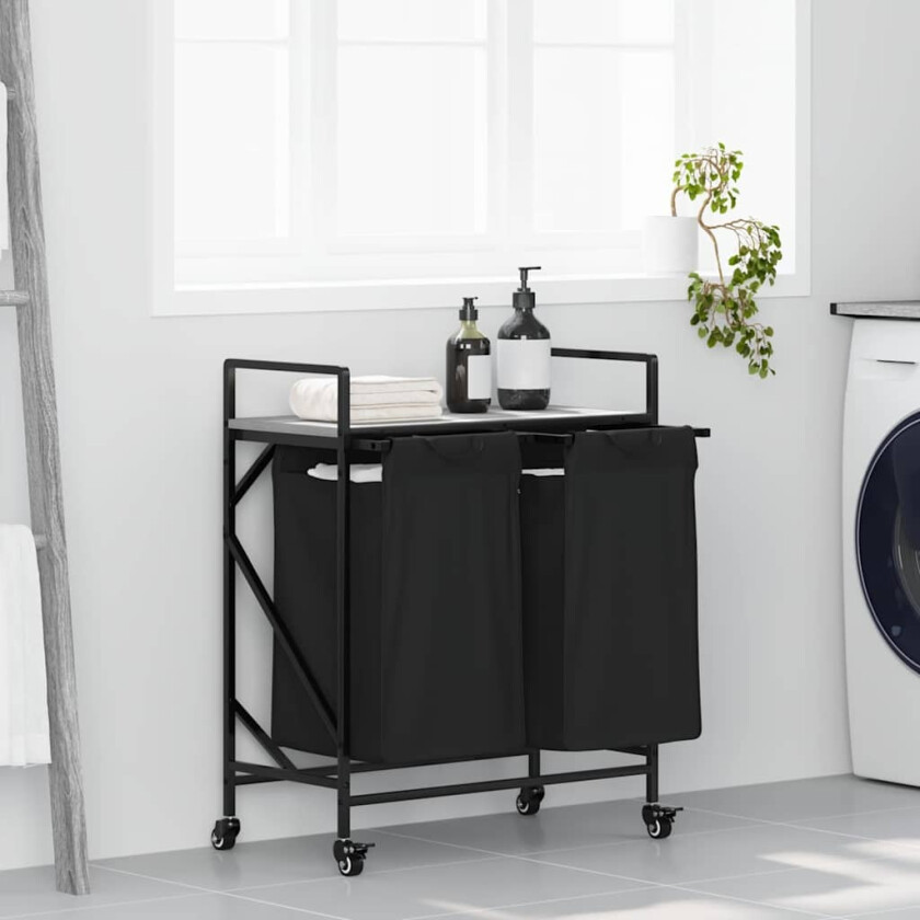 skittentøyskurv 2 rom med hyller grå eik