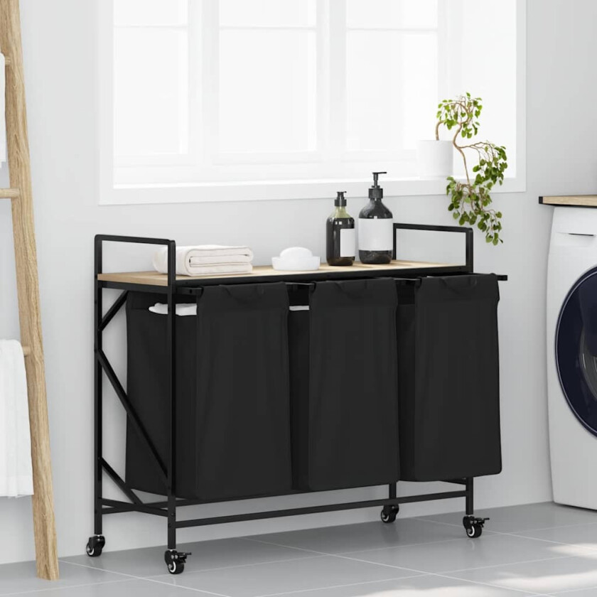 skittentøyskurv 3 rom med hjul sonoma eik