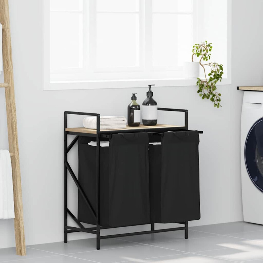 skittentøyskurv 2 rom med hylle sonoma eik