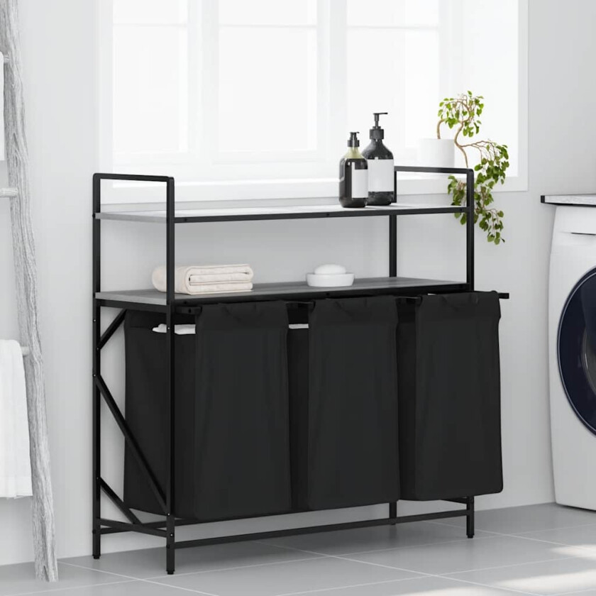 skittentøyskurv 3 rom med hyller grå eik