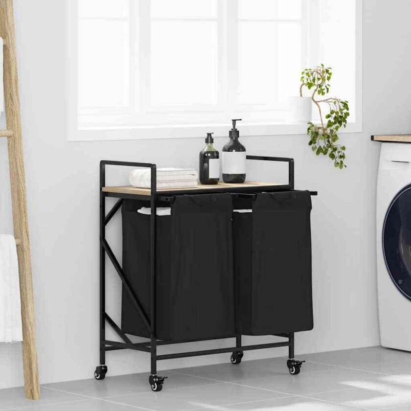 skittentøyskurv 2 rom med hyller sonoma eik