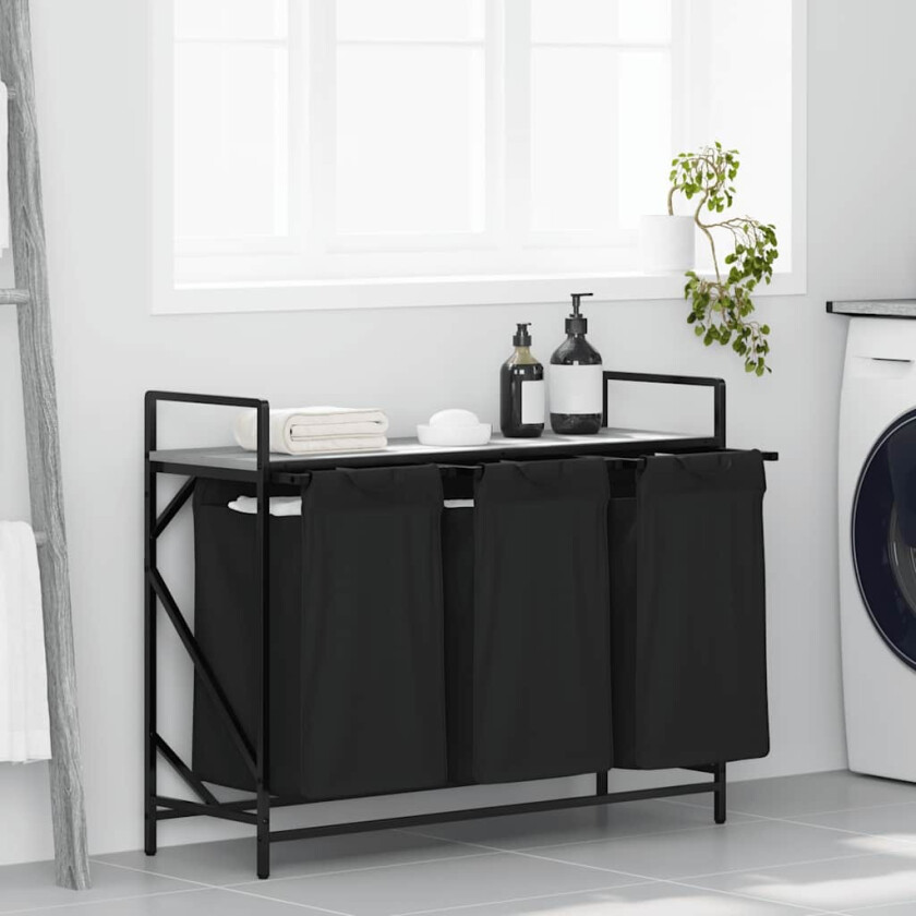 skittentøyskurv 3 rom med hylle grå eik