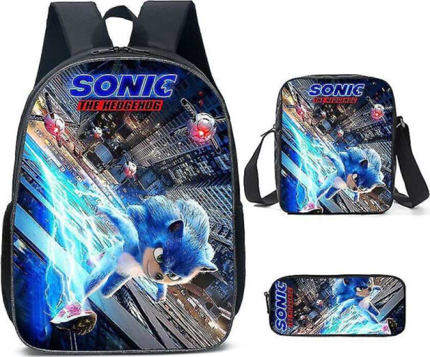 Sonic barneskole skolesekk tredelt sett Anime tegneserie ryggsekk skulderpose pennal pencil case 5