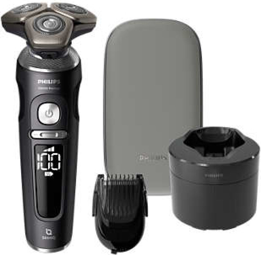 Shaver S9000 Prestige Sp9840/31 Våt Og Tørr Elektrisk Barbermaskin Med Skiniq, Roterende Hode, Skiniq, Grå, Batteri, Lithium-Ion (Li-Ion), 60