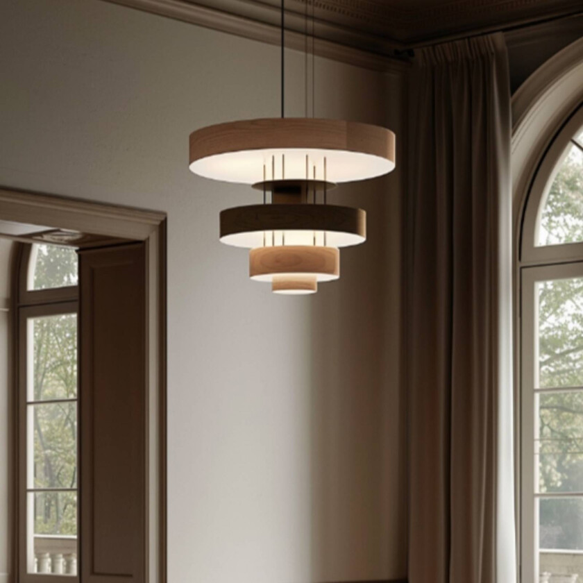 Lucande Turbine pendellampe, tre, nøytral, ringer