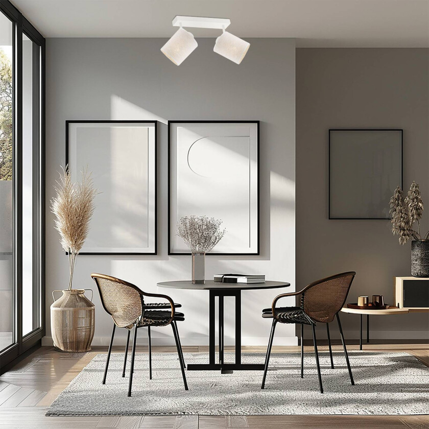 Suerte taklampe, kremhvit, lintekstil, 2 lyskilder