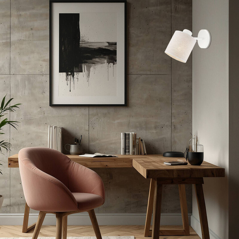 Suerte vegglampe, kremhvit, lintekstil, 1 lyskilde