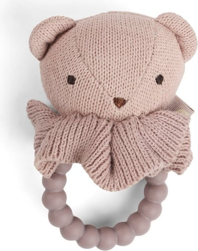 Rattle, bear face on silicone ring, soft rose (40008-92)