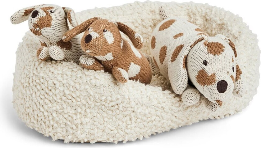 Dog basket with mother dog and puppies - (70018-01)