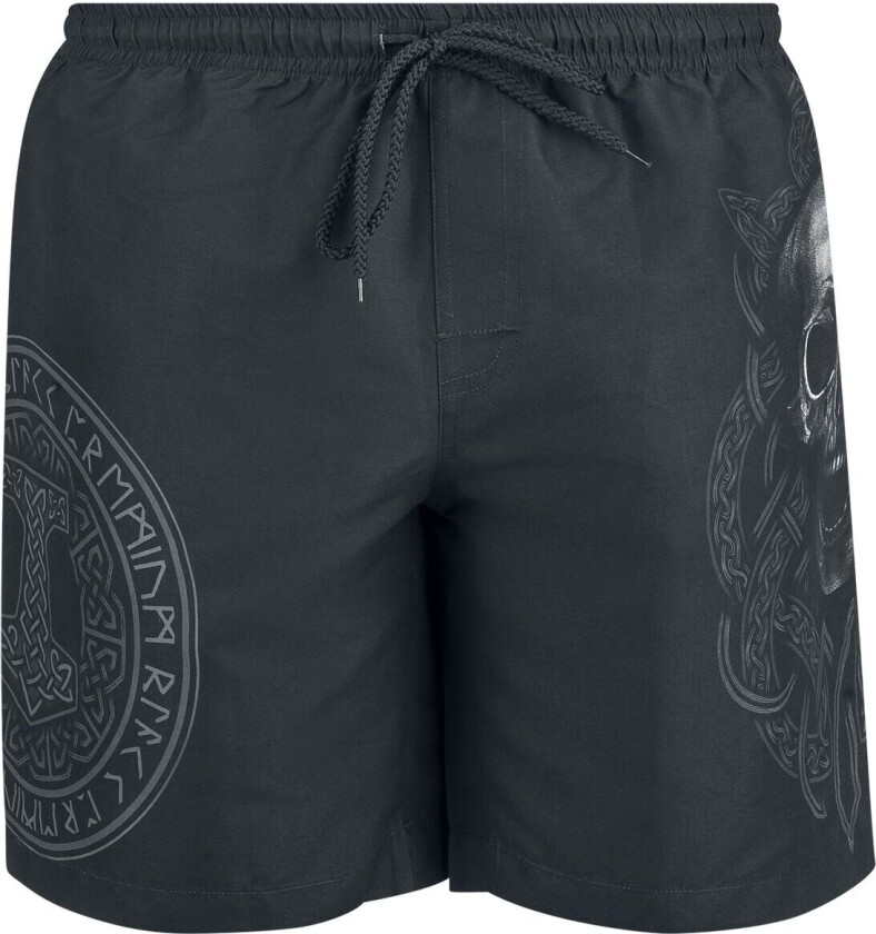 Badeshorts - Swim Shorts With Skull And Runes Print - M til XXL - Herrer - svart