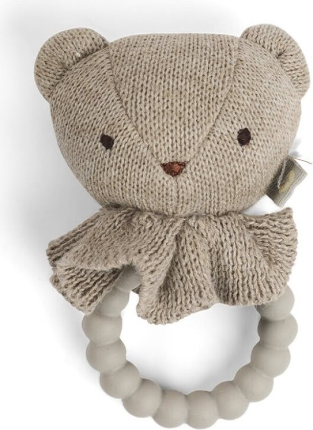 Rattle, bear face on silicone ring, nature (40008-90)