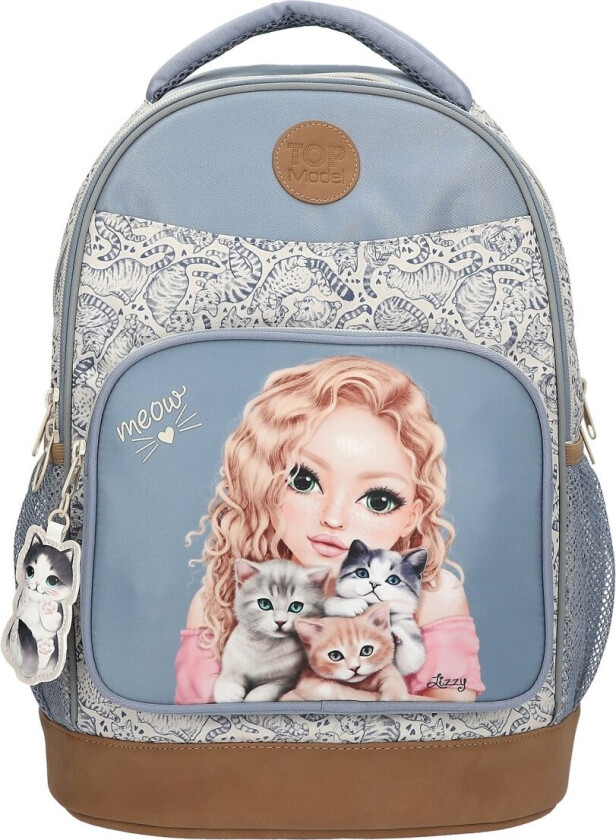 Skolesekk CAT LOVE - Light Blue and Cream