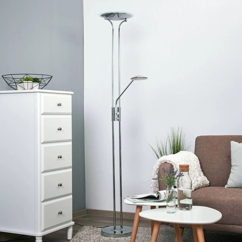 Aras - LED-gulvlampe med leselampe, krom