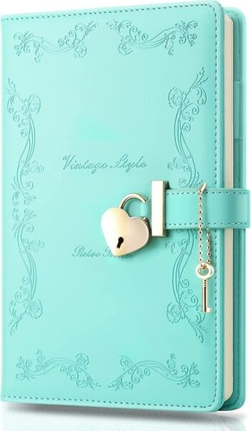 Jentedagbok med lås og nøkkel, Søt hjerteformet låsedagbok for kvinner, Refill A5 Vintage Hemmelig PU-skinn Notatbok Gave til tenåringsjenter - Grønn