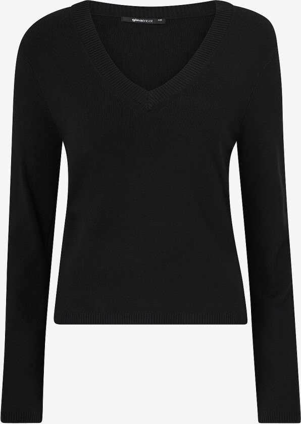 Pullover V-neck Knitted Top - Svart