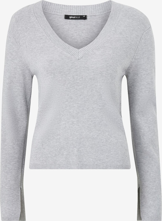 Pullover V-neck Knitted Top - Grå