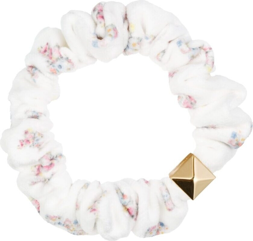 Velvet Mini Scrunchie Off White Butterfly Pattern