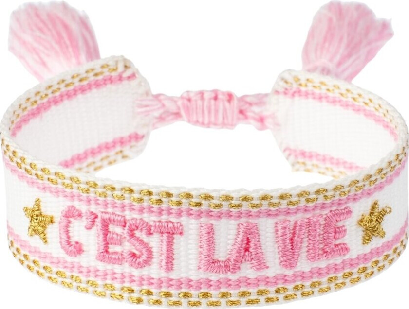 Woven Friendship Bracelet "C'est La Vie" White With Bubblegu