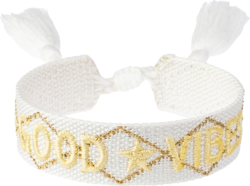 Woven Friendship Bracelet "Good Vibes" White With Pale Yell