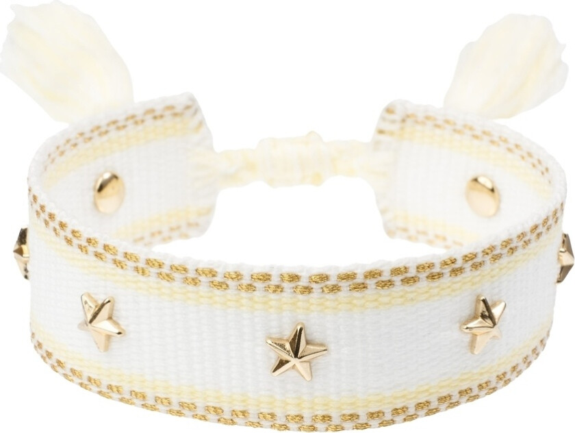 Woven Friendship Bracelet With Star Studs White With Pale Ye