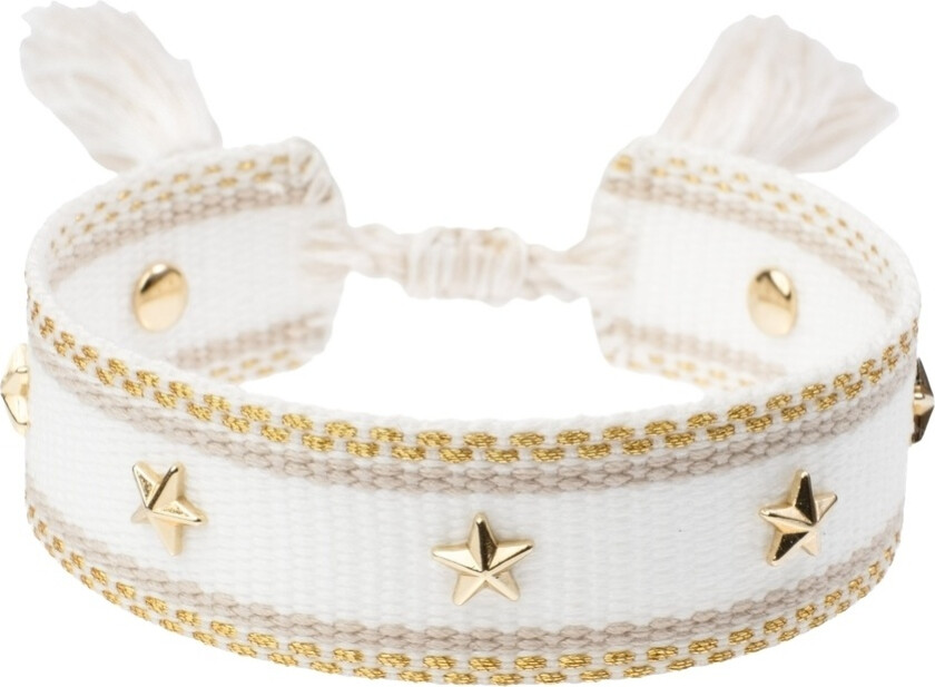 Woven Friendship Bracelet With Star Studs White With Sand &