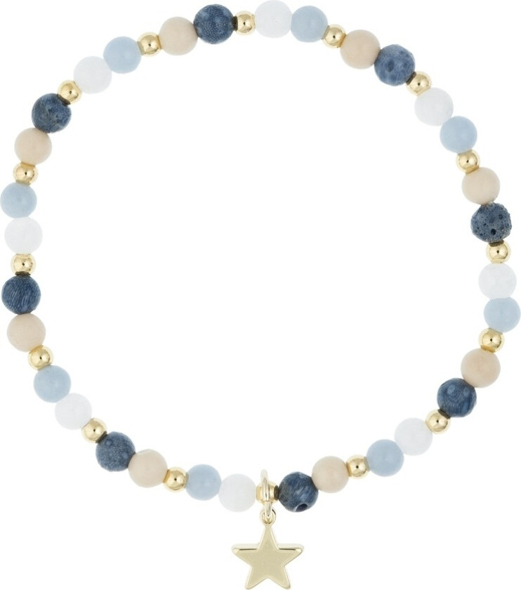 Stone Bead Bracelet 4mm With Gold Beads Blue & Sand Mix