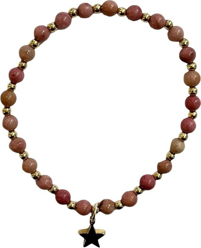 Stone Bead Bracelet 4mm With Gold Beads Dusty Rose