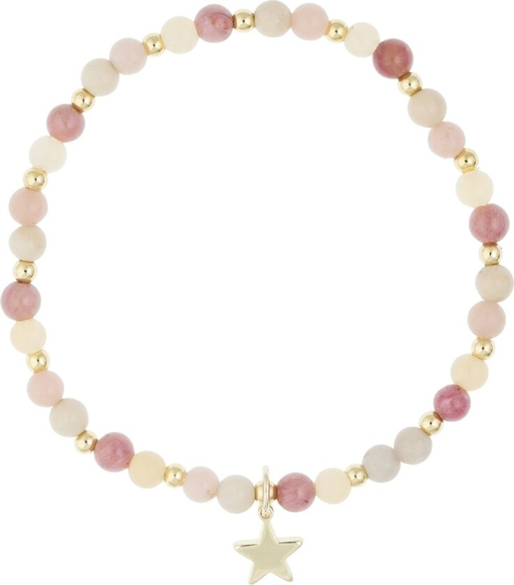 Stone Bead Bracelet 4mm With Gold Beads Pink & Yellow Mix