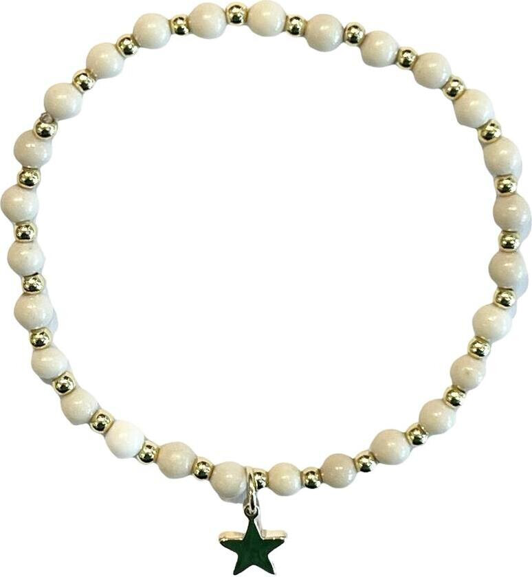 Stone Bead Bracelet 4mm With Gold Beads Sand